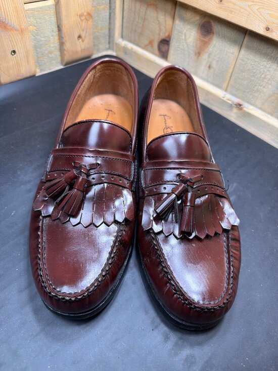 French Shriner Mens 10 M Burgundy Leather Kiltie Tassel Loafers Dress Shoes Belt main image 4